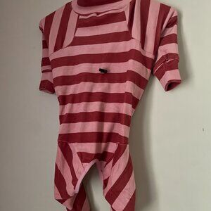Red & Pink Striped Dog Pajama Onesie